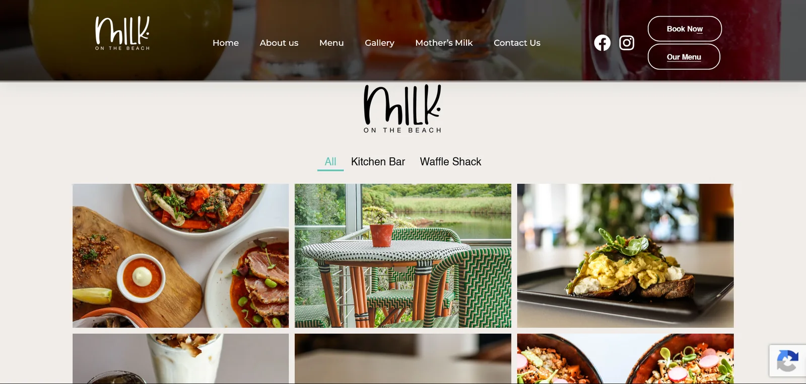 Milk on the Beach website menu page