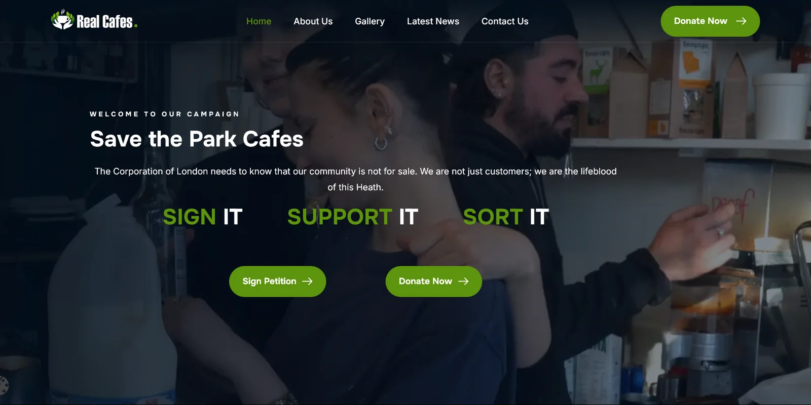 Real Cafes Campaign website homepage