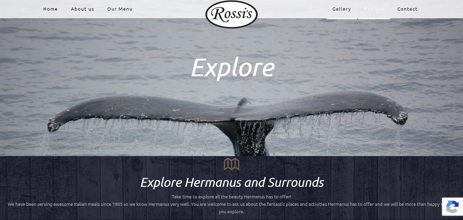 Rossi's Italian Restaurant website Explore Hermanus page