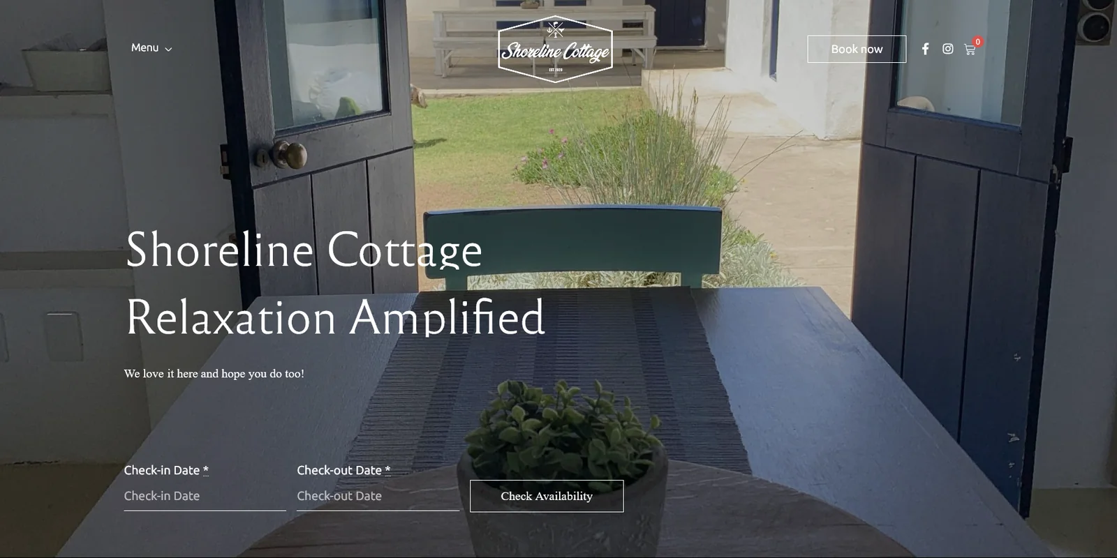Shoreline Cottage website homepage