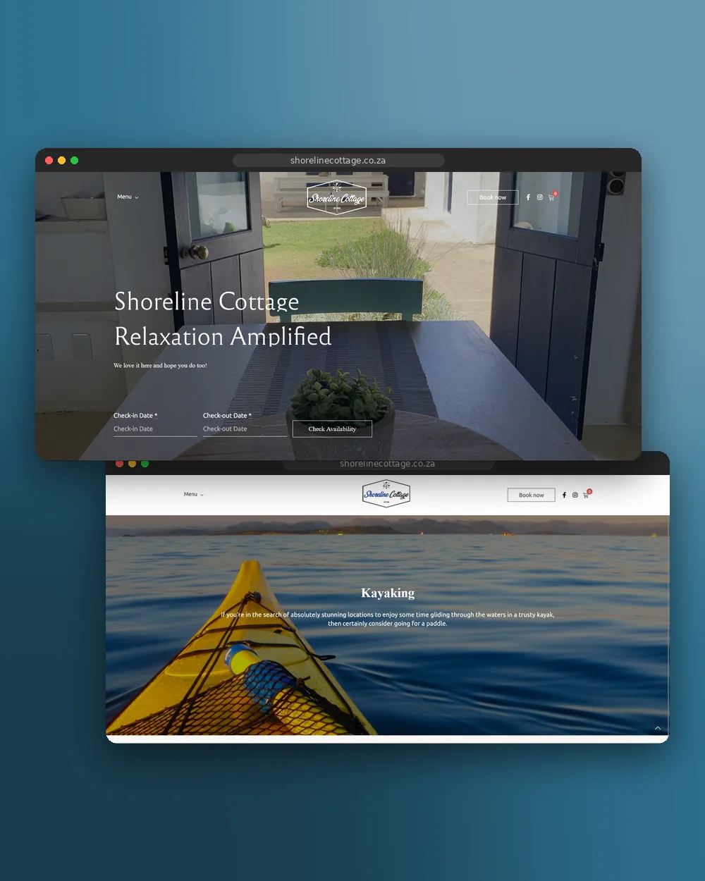 Shoreline Cottage website designed by Imagine Digital Studios, shown on desktop
